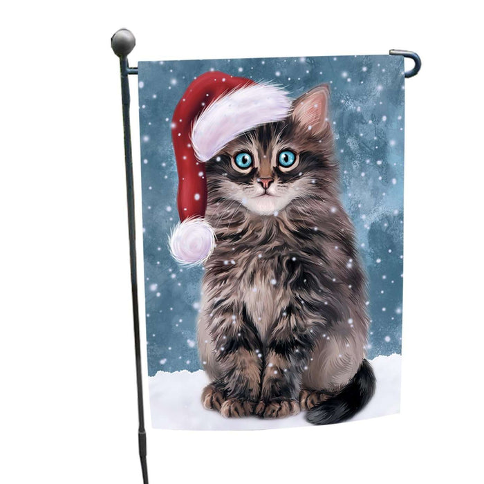 Let it Snow Christmas Holiday Persian Cat Wearing Santa Hat Garden Flag FLG040