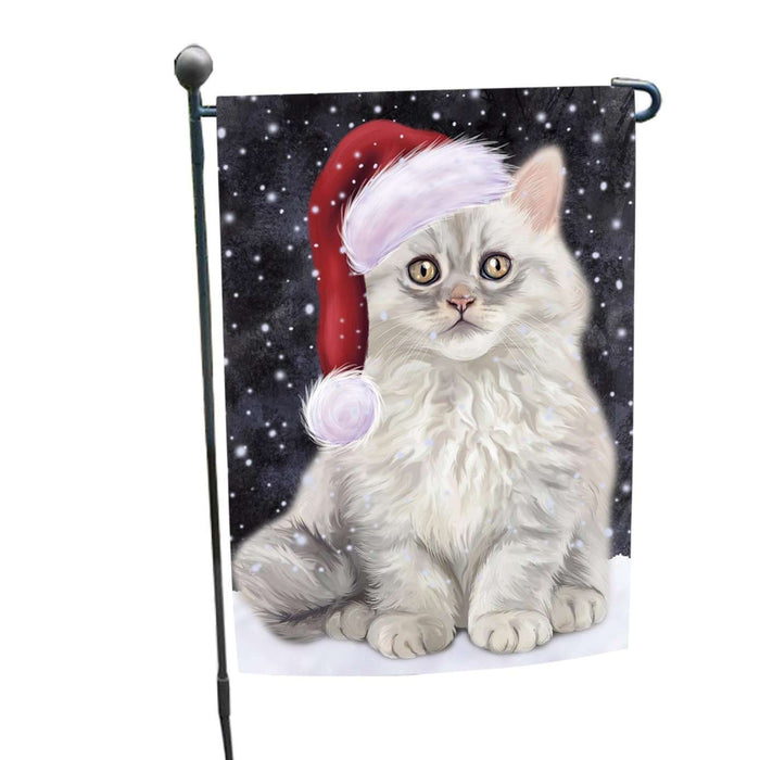 Let it Snow Christmas Holiday Persian Cat Wearing Santa Hat Garden Flag FLG042