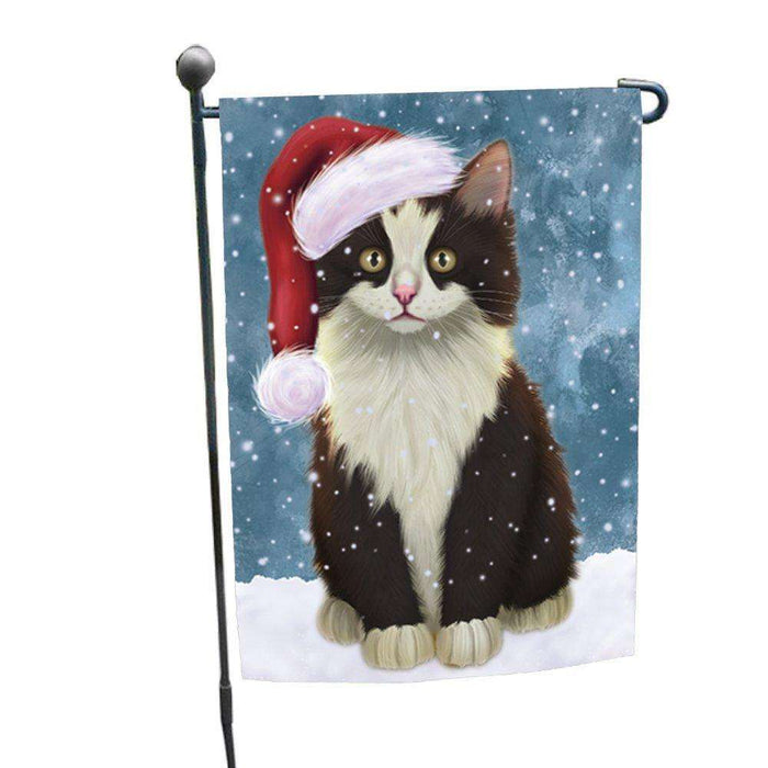 Let it Snow Christmas Holiday Persian Cat Wearing Santa Hat Garden Flag