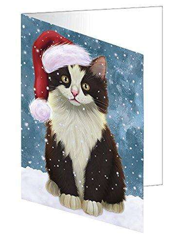 Let it Snow Christmas Holiday Persian Cat Wearing Santa Hat Handmade Artwork Assorted Pets Greeting Cards and Note Cards with Envelopes for All Occasions and Holiday Seasons D322