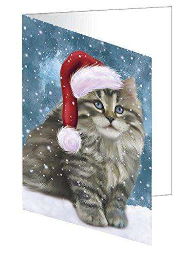 Let it Snow Christmas Holiday Persian Cat Wearing Santa Hat Handmade Artwork Assorted Pets Greeting Cards and Note Cards with Envelopes for All Occasions and Holiday Seasons D432