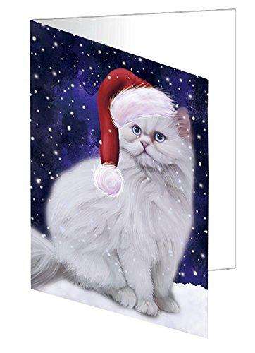 Let it Snow Christmas Holiday Persian Cat Wearing Santa Hat Handmade Artwork Assorted Pets Greeting Cards and Note Cards with Envelopes for All Occasions and Holiday Seasons D434