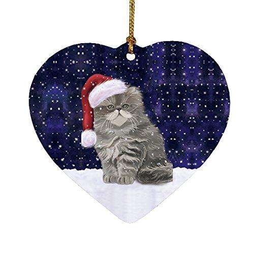 Let it Snow Christmas Holiday Persian Cat Wearing Santa Hat Heart Ornament D215