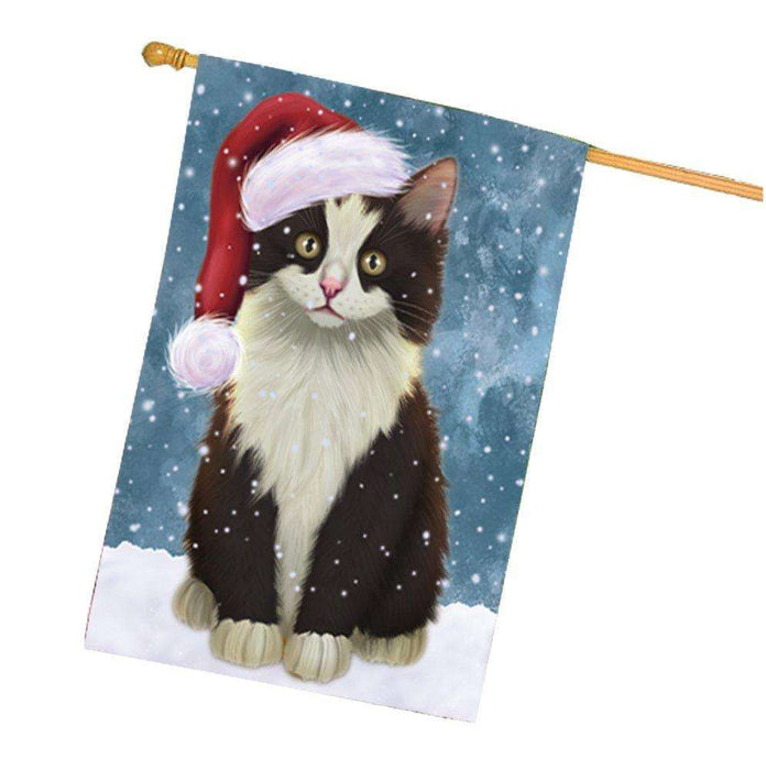 Let it Snow Christmas Holiday Persian Cat Wearing Santa Hat House Flag HF252