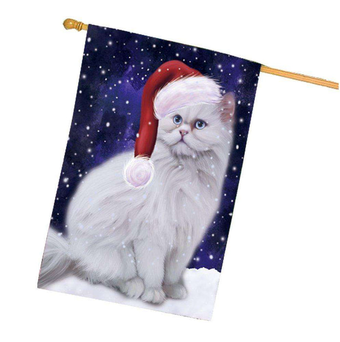 Let it Snow Christmas Holiday Persian Cat Wearing Santa Hat House Flag