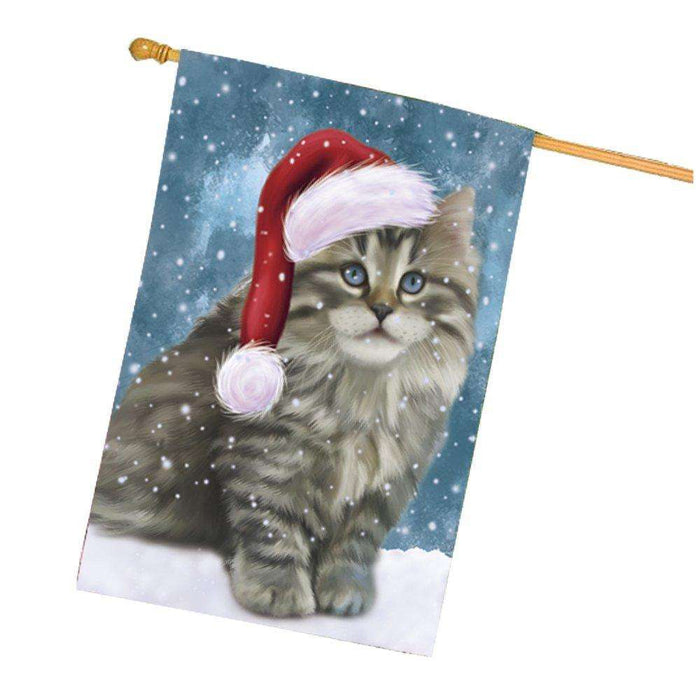Let it Snow Christmas Holiday Persian Cat Wearing Santa Hat House Flag