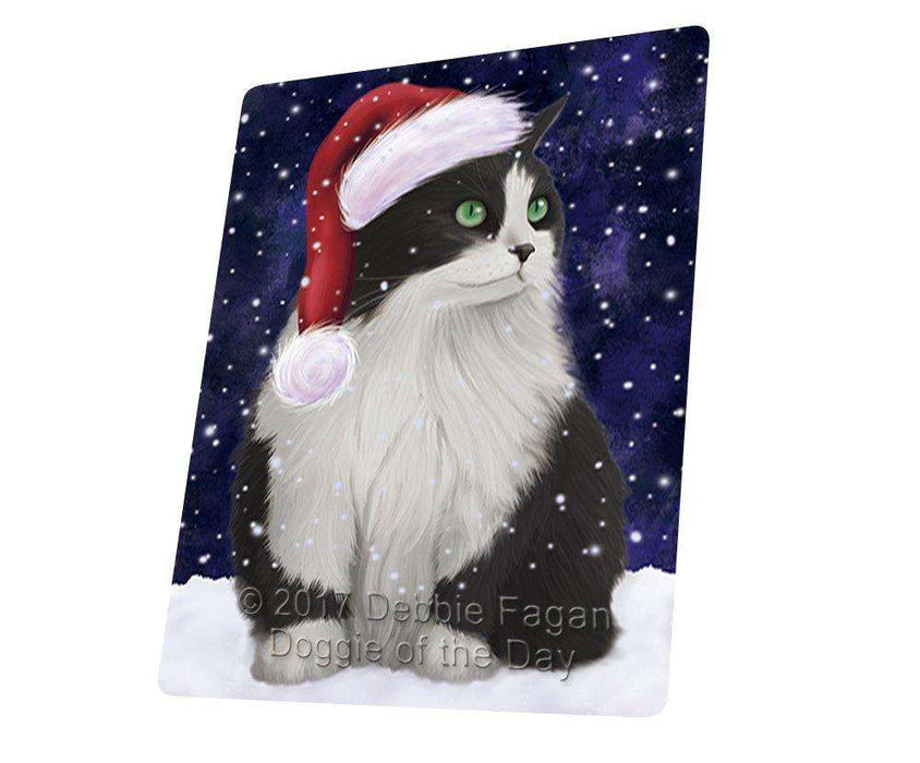 Let it Snow Christmas Holiday Persian Cat Wearing Santa Hat Tempered Cutting Board D240