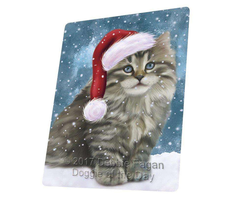 Let it Snow Christmas Holiday Persian Cat Wearing Santa Hat Tempered Cutting Board D241