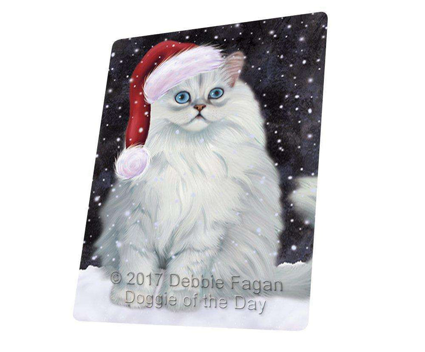 Let it Snow Christmas Holiday Persian Cat Wearing Santa Hat Tempered Cutting Board D242