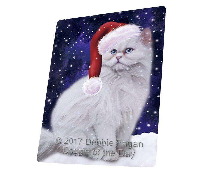 Let it Snow Christmas Holiday Persian Cat Wearing Santa Hat Tempered Cutting Board D243