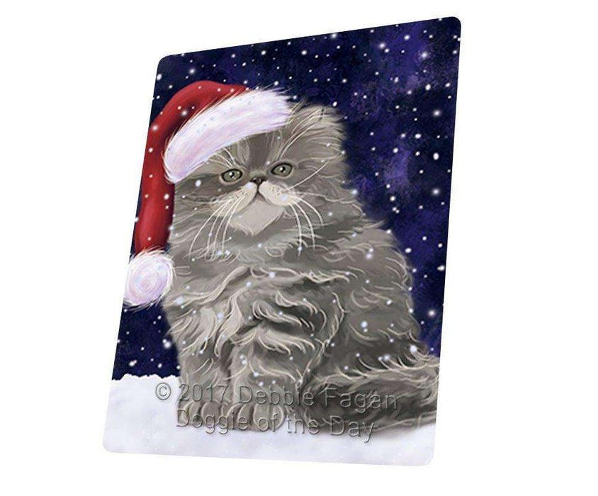 Let it Snow Christmas Holiday Persian Cat Wearing Santa Hat Tempered Cutting Board (Small)
