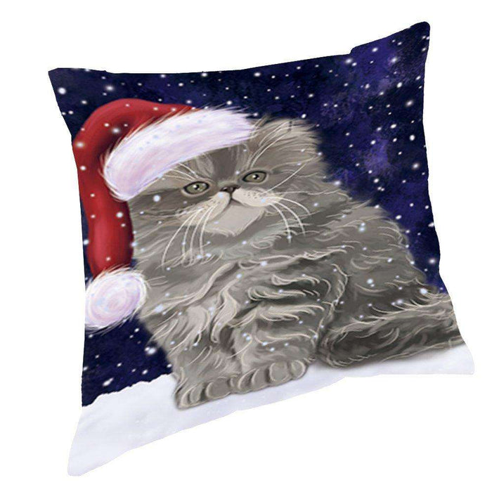 Let it Snow Christmas Holiday Persian Cat Wearing Santa Hat Throw Pillow D373