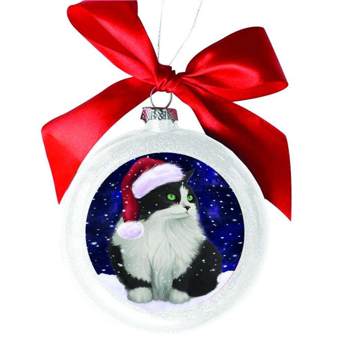Let it Snow Christmas Holiday Persian Cat White Round Ball Christmas Ornament WBSOR48632