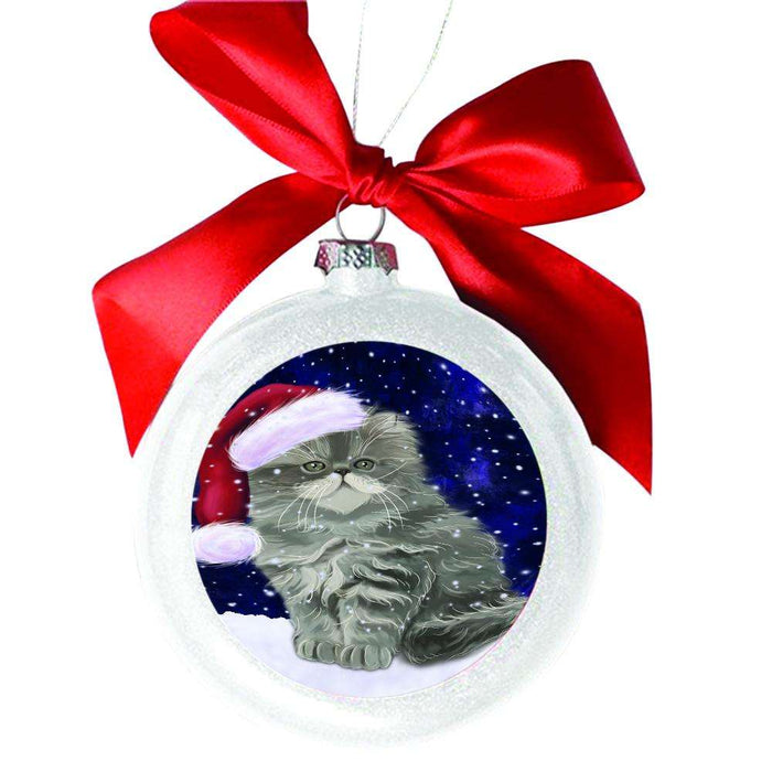 Let it Snow Christmas Holiday Persian Cat White Round Ball Christmas Ornament WBSOR48633