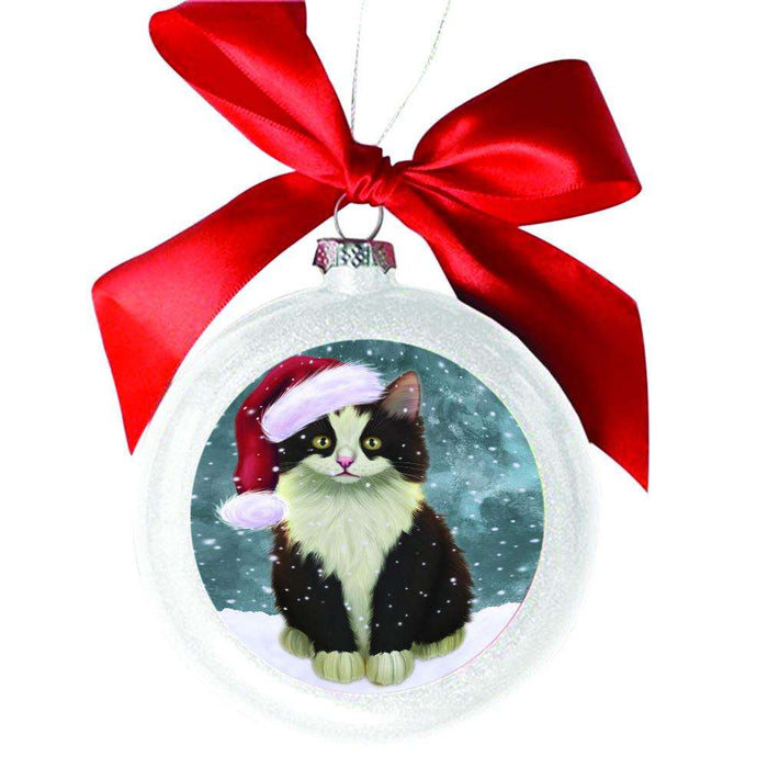 Let it Snow Christmas Holiday Persian Cat White Round Ball Christmas Ornament WBSOR48634