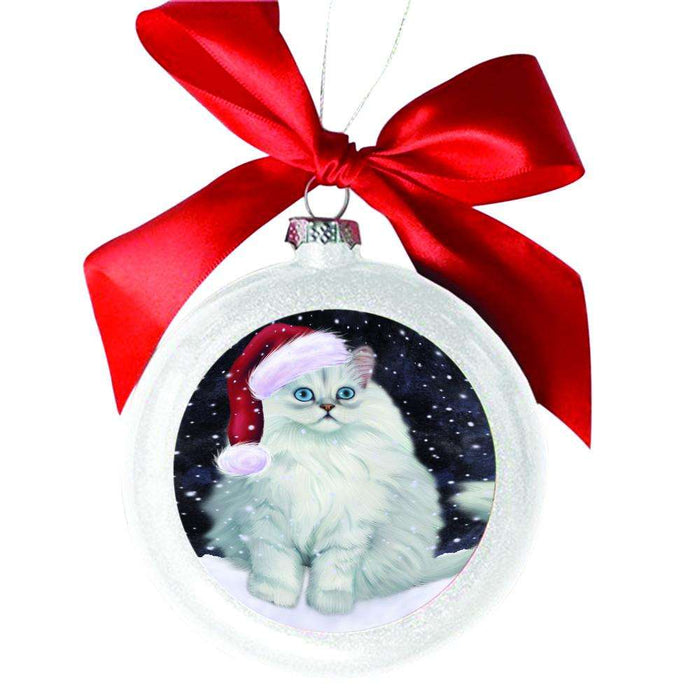 Let it Snow Christmas Holiday Persian Cat White Round Ball Christmas Ornament WBSOR48637