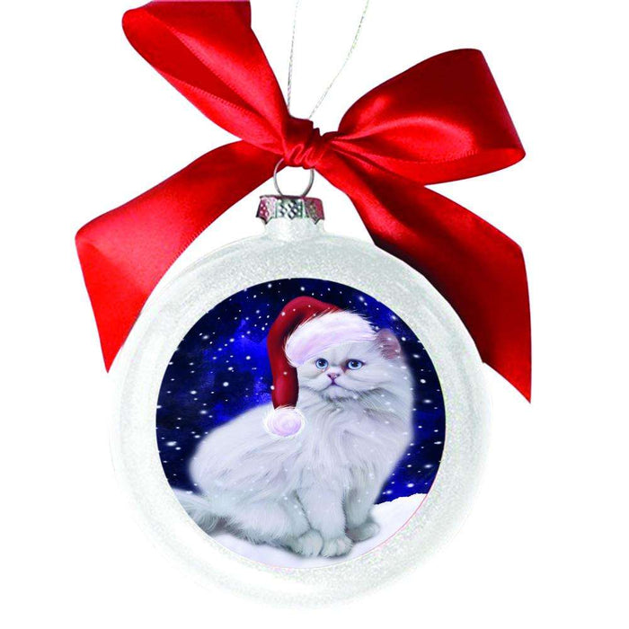 Let it Snow Christmas Holiday Persian Cat White Round Ball Christmas Ornament WBSOR48638