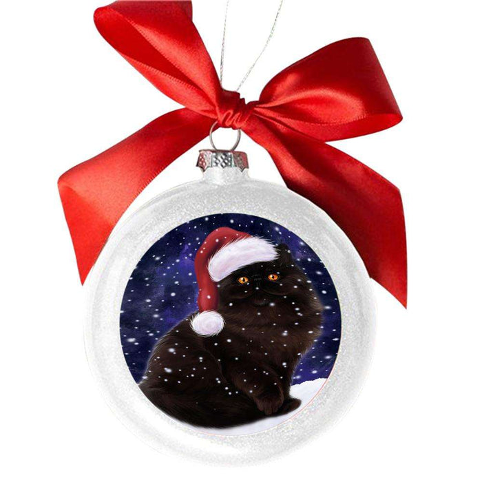 Let it Snow Christmas Holiday Persian Cat White Round Ball Christmas Ornament WBSOR48639