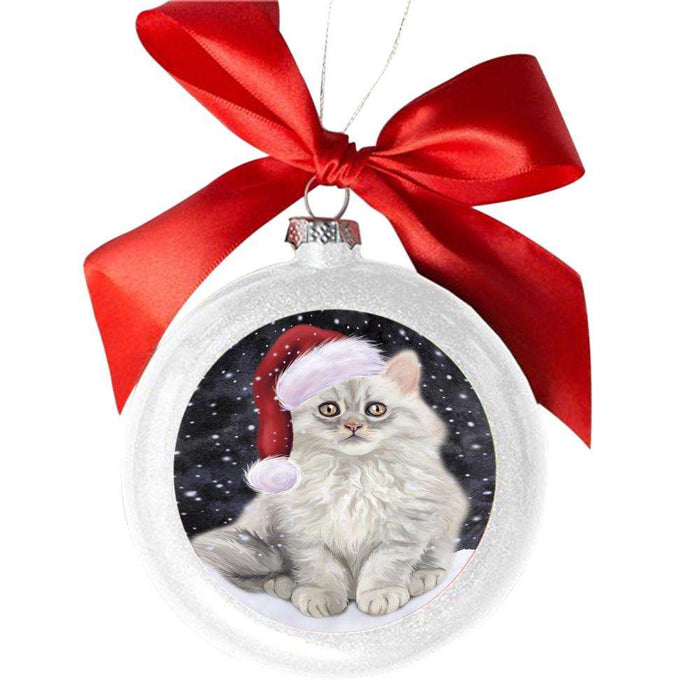 Let it Snow Christmas Holiday Persian Cat White Round Ball Christmas Ornament WBSOR48640