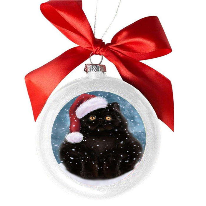 Let it Snow Christmas Holiday Persian Cat White Round Ball Christmas Ornament WBSOR48641