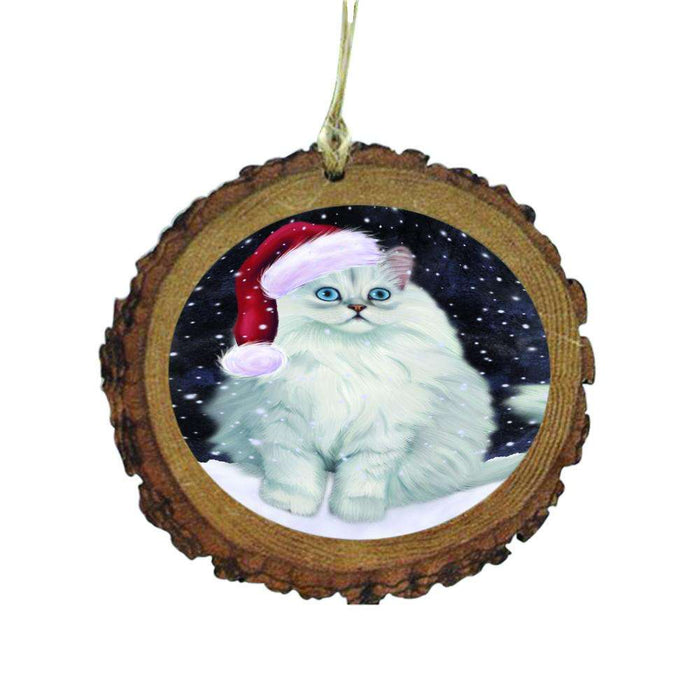 Let it Snow Christmas Holiday Persian Cat Wooden Christmas Ornament WOR48637