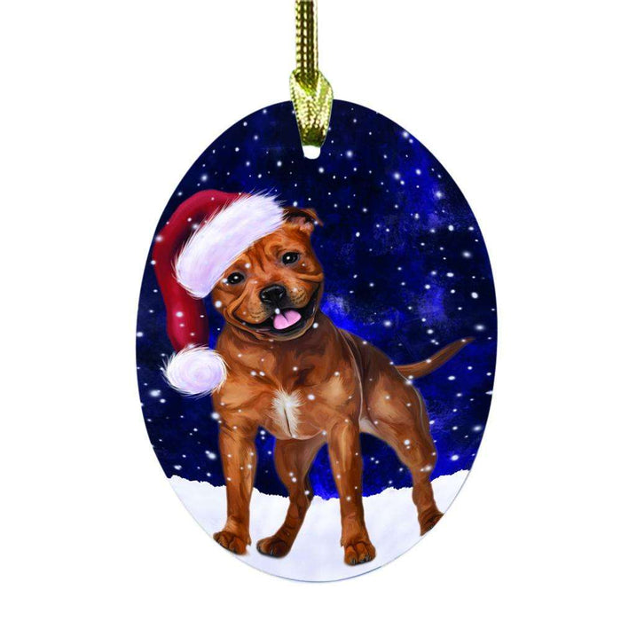 Let it Snow Christmas Holiday Pit Bull Dog Oval Glass Christmas Ornament OGOR48642