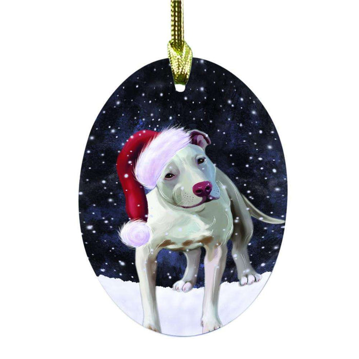 Let it Snow Christmas Holiday Pit Bull Dog Oval Glass Christmas Ornament OGOR48644