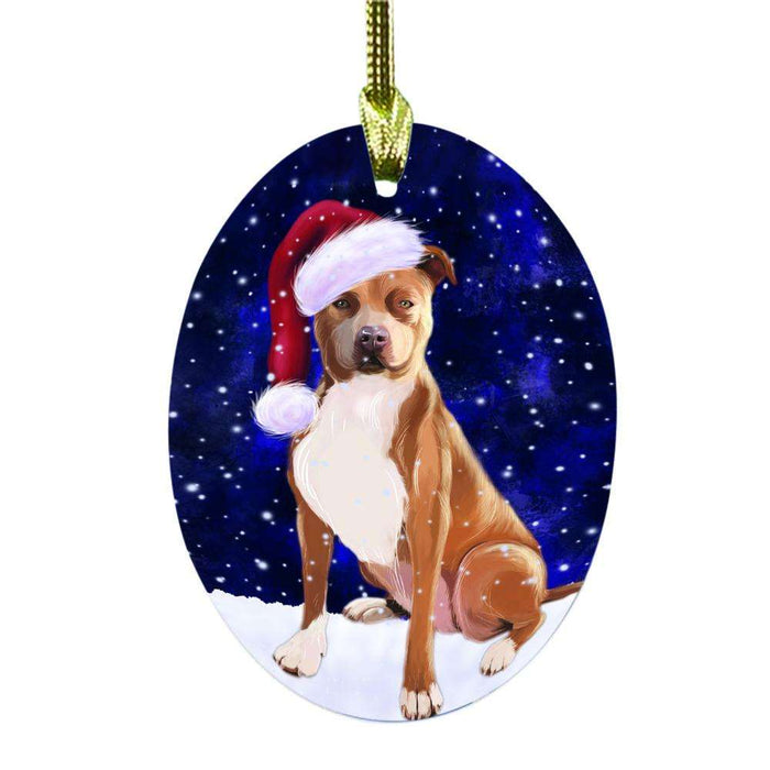 Let it Snow Christmas Holiday Pit Bull Dog Oval Glass Christmas Ornament OGOR48646
