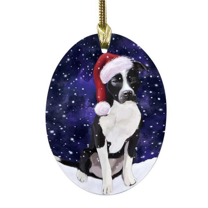 Let it Snow Christmas Holiday Pit Bull Dog Oval Glass Christmas Ornament OGOR48650