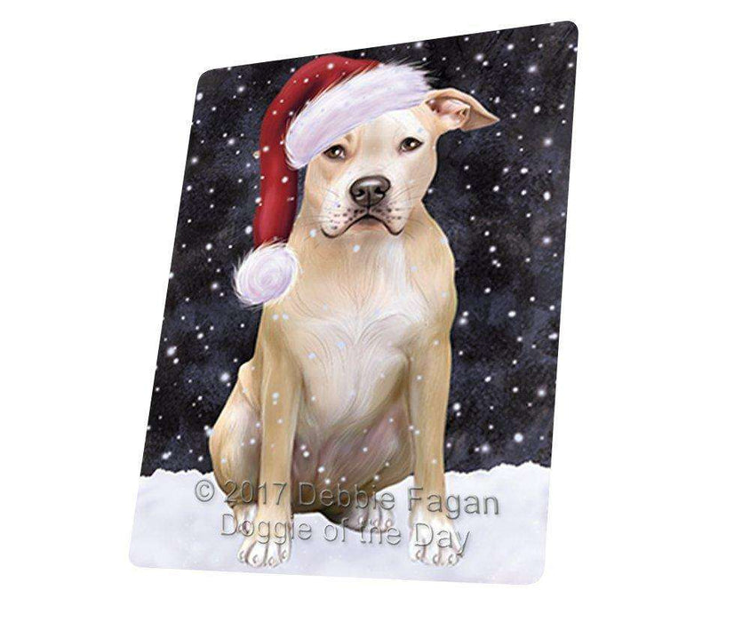 Let it Snow Christmas Holiday Pit Bull Dog Wearing Santa Hat Art Portrait Print Woven Throw Sherpa Plush Fleece Blanket D010