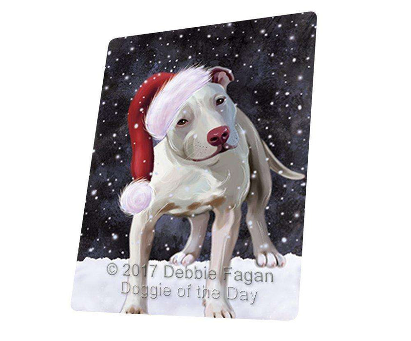Let it Snow Christmas Holiday Pit Bull Dog Wearing Santa Hat Art Portrait Print Woven Throw Sherpa Plush Fleece Blanket D011