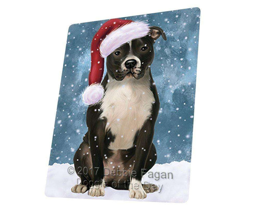 Let it Snow Christmas Holiday Pit Bull Dog Wearing Santa Hat Art Portrait Print Woven Throw Sherpa Plush Fleece Blanket D012