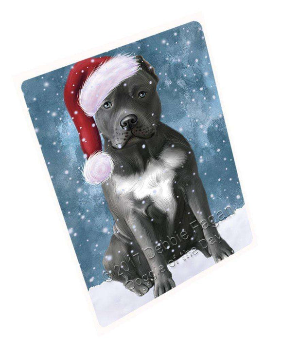 Let it Snow Christmas Holiday Pit Bull Dog Wearing Santa Hat Art Portrait Print Woven Throw Sherpa Plush Fleece Blanket D045