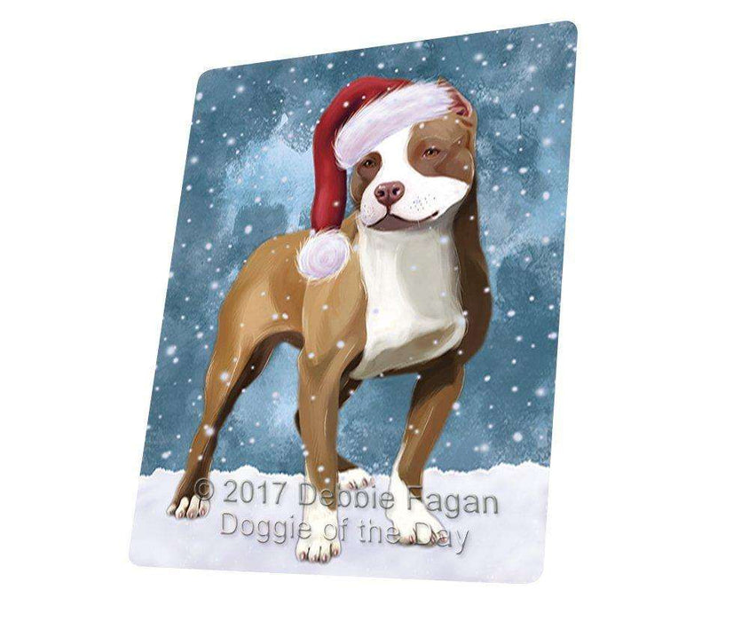 Let it Snow Christmas Holiday Pit Bull Dog Wearing Santa Hat Art Portrait Print Woven Throw Sherpa Plush Fleece Blanket D245