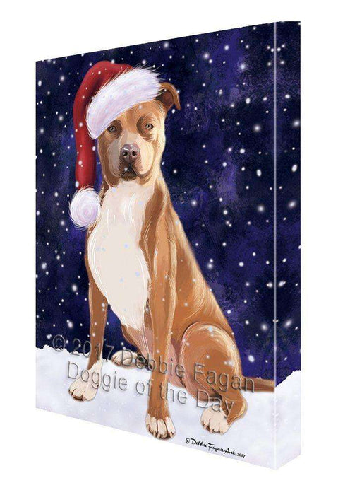 Let it Snow Christmas Holiday Pit Bull Dog Wearing Santa Hat Canvas Wall Art D244