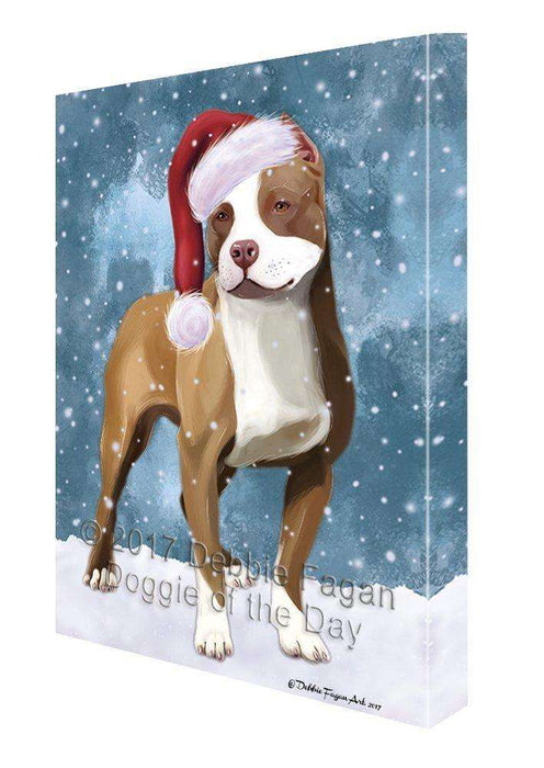 Let it Snow Christmas Holiday Pit Bull Dog Wearing Santa Hat Canvas Wall Art D245