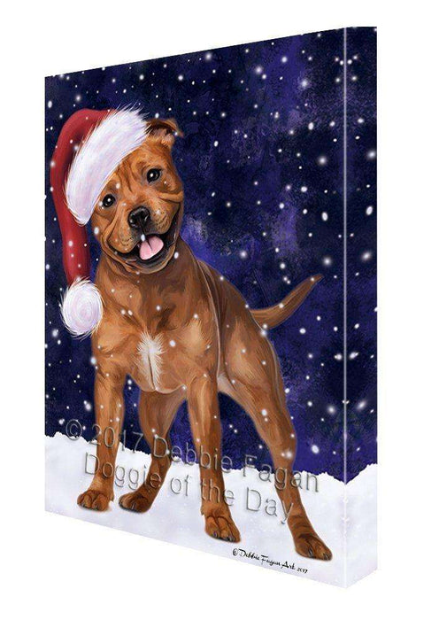 Let it Snow Christmas Holiday Pit Bull Dog Wearing Santa Hat Canvas Wall Art