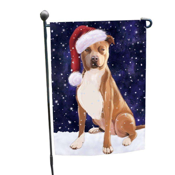 Let it Snow Christmas Holiday Pit Bull Dog Wearing Santa Hat Garden Flag D244