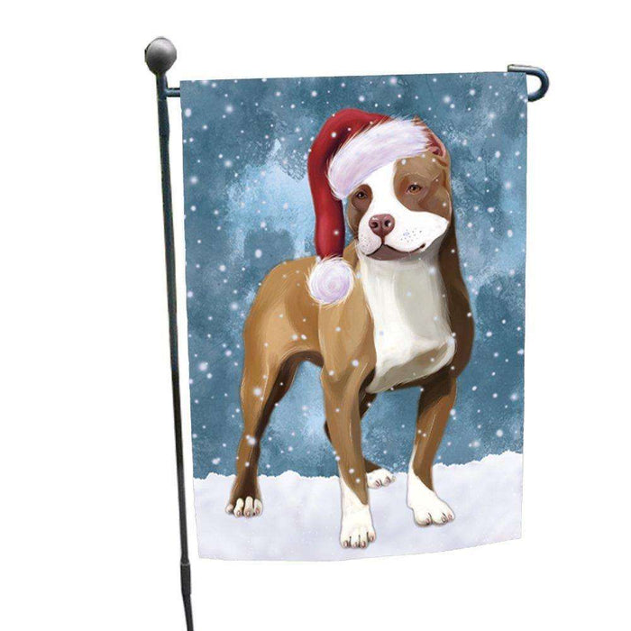 Let it Snow Christmas Holiday Pit Bull Dog Wearing Santa Hat Garden Flag D245