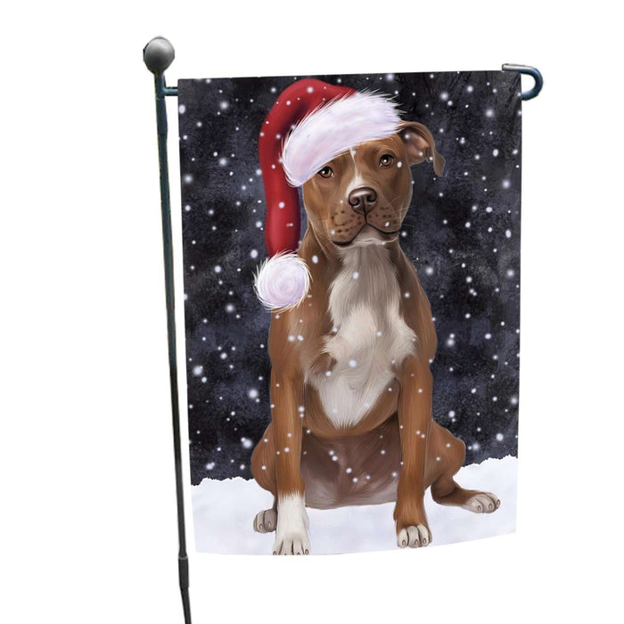 Let it Snow Christmas Holiday Pit Bull Dog Wearing Santa Hat Garden Flag FLG044