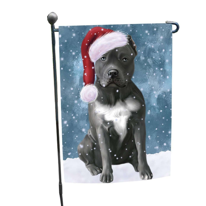 Let it Snow Christmas Holiday Pit Bull Dog Wearing Santa Hat Garden Flag FLG045