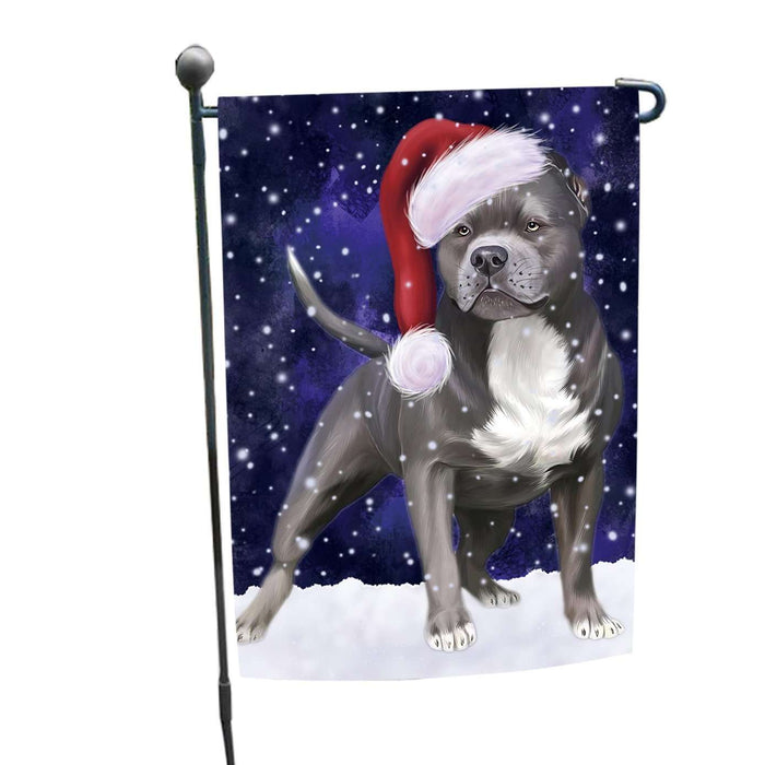 Let it Snow Christmas Holiday Pit Bull Dog Wearing Santa Hat Garden Flag FLG047