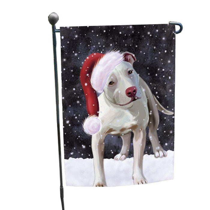 Let it Snow Christmas Holiday Pit Bull Dog Wearing Santa Hat Garden Flag