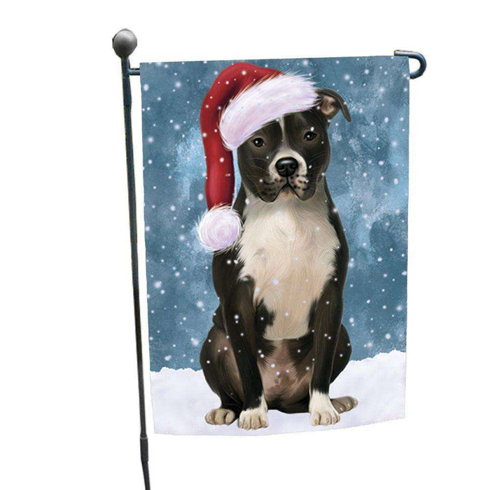 Let it Snow Christmas Holiday Pit Bull Dog Wearing Santa Hat Garden Flag
