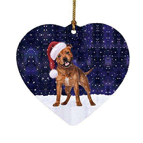 Let it Snow Christmas Holiday Pit Bull Dog Wearing Santa Hat Heart Ornament D217