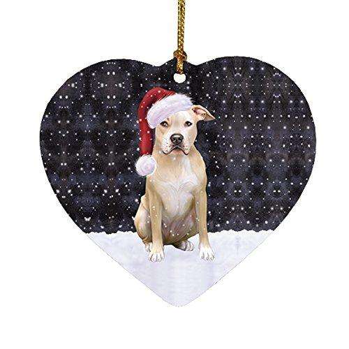 Let it Snow Christmas Holiday Pit Bull Dog Wearing Santa Hat Heart Ornament D218