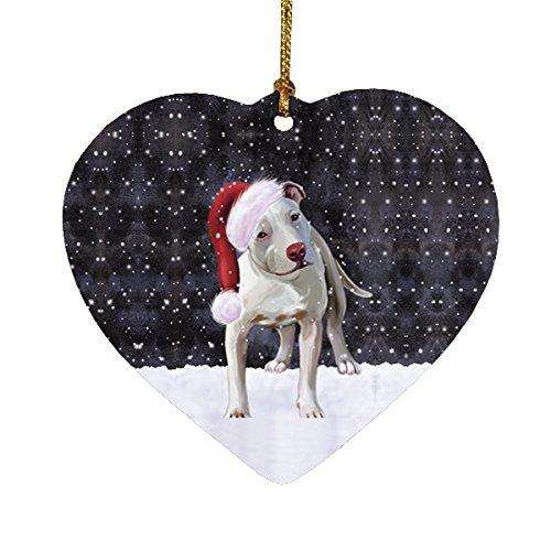 Let it Snow Christmas Holiday Pit Bull Dog Wearing Santa Hat Heart Ornament D219