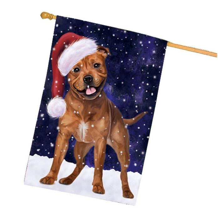 Let it Snow Christmas Holiday Pit Bull Dog Wearing Santa Hat House Flag