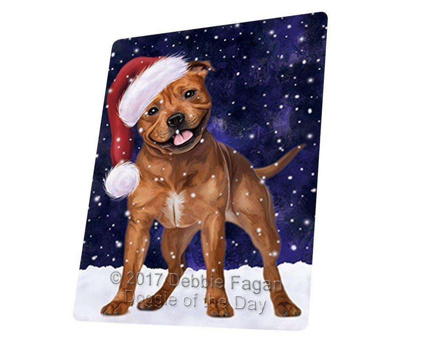 Let it Snow Christmas Holiday Pit Bull Dog Wearing Santa Hat Large Refrigerator / Dishwasher Magnet D009