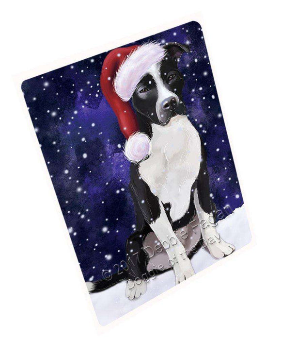 Let it Snow Christmas Holiday Pit Bull Dog Wearing Santa Hat Large Refrigerator / Dishwasher Magnet D046